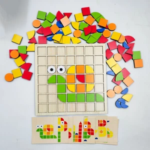 Ahşap Mozaik Yapboz Montessori Puzzle Dikkat ve Zeka Geliştirme Oyunu (20 Oyun Kartı)