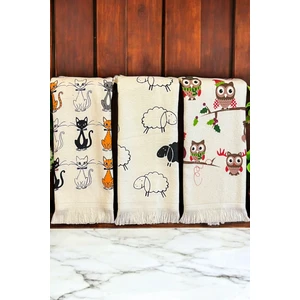 Cnr Garden 3'lü Saçaklı Pamuklu 40x60 cm Pamuk Baskılı Havlu Seti El Yüz Mutfak Havlusu Yumuşak Desenli Su Emici Set