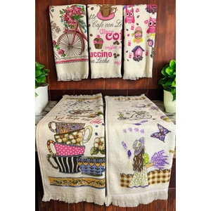 Cnr Garden 5'li Saçaklı Pamuklu 40x60 cm Pamuk Baskılı Havlu Seti El Yüz Mutfak Havlusu Yumuşak Desenli Su Emici Set