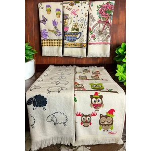 Cnr Garden 5'li Saçaklı Pamuklu 40X60 cm %100 Pamuk Baskılı Havlu Seti El Yüz Mutfak Havlusu Yumuşak Desenli Su Emici Set