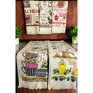 Cnr Garden 5'li Saçaklı Pamuklu 40X60 cm %100 Pamuk Baskılı Havlu Seti El Yüz Mutfak Havlusu Yumuşak Desenli Su Emici Set
