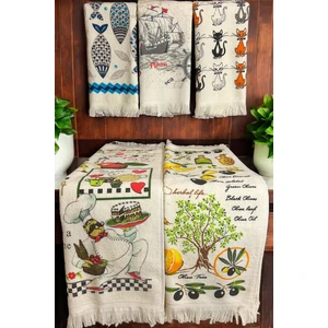Cnr Garden 5'li Saçaklı Pamuklu 40X60 cm %100 Pamuk Baskılı Havlu Seti El Yüz Mutfak Havlusu Yumuşak Desenli Su Emici Set
