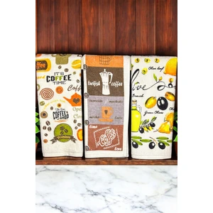 Cnr Garden 3'lü Pamuklu Baskılı Havlu Seti 30X50 cm El Yüz Mutfak Havlusu Yumuşak Desenli Su Emici Set