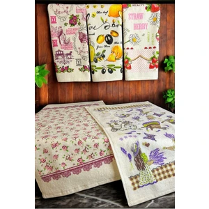 Cnr Garden 5'li Pamuklu Baskılı Havlu Seti 30X50 cm %100 Pamuk El Yüz Mutfak Havlusu Yumuşak Desenli Su Emici Set