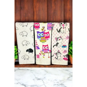 Cnr Garden 3'lü Pamuklu Baskılı Havlu Seti 30X50 cm El Yüz Mutfak Havlusu Yumuşak Desenli Su Emici Set