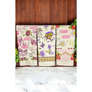 Cnr Garden 3'lü Pamuklu Baskılı Havlu Seti 30X50 cm El Yüz Mutfak Havlusu Yumuşak Desenli Su Emici Set