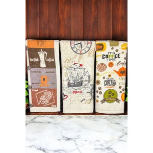 Cnr Garden 3'lü Pamuklu Baskılı Havlu Seti 30X50 cm El Yüz Mutfak Havlusu Yumuşak Desenli Su Emici Set