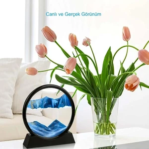 Hareketli 3D Kum Saati 30 cm  Büyük Boy Mavi Yuvarlak 12INCH Cam Dekoratif Sanatsal Rahatlık