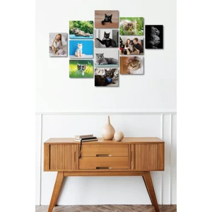 Four Arts Kişiye Özel Kedi Albümü 13,5 x 18 Cm 12'li Ahşap Tablo Seti