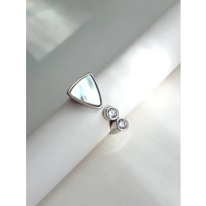 Keskin Gümüş Gümüş Beyaz Sedef Zirkon Taşlı Kare Tasarım Ayarlanabilir Kadın Yüzük Doğum Günü Hediye