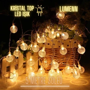 Kristal Top LED Işık 5 Metre 30 Ledli Şeffaf Kablolu Gün Işığı Pilli Dekoratif Aydınlatma