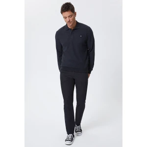 Lee Cooper Newblend Erkek Polo Yaka Sweatshirt Antrasit-Melanj