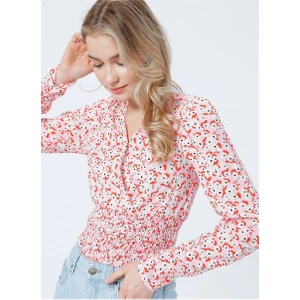 Lee Cooper 222 LCF 242026 Zarf Yaka Normal Kalıp Desenli Pembe Kadın Bluz