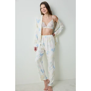 Marina Chally Gömlek Pantolon Ekru Pijama Takımı