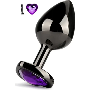 Feel Shop Paslanmaz Çelik Mor Kalpli Mücevher Taşlı Pürüzsüz Siyah Metal  Butt Plug - Büyük Boy