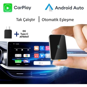 Kablosuz Carplay Yeni Tasarım Mini Kablosuz Carplay USB ve Type-C Uyumlu Araç Multimedya Adaptörü