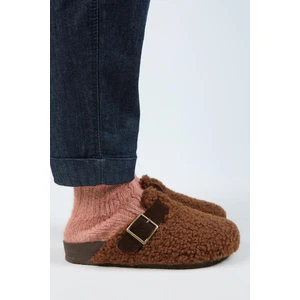 Suzen Kadın  Deri Kemerli Tedy Kahve Terlik