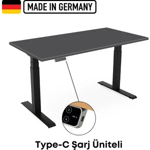 Updo Plus Çift Motorlu Elektrikli Yükseklik Ayarlı Masa - 25MM Tabla - Siyah Ayak
