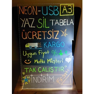 Yaz Sil Işıklı Neon Tabela Kalemli USB (Elektrikli) A3 (30X48CM)