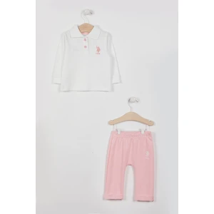 U.S. Polo Assn. Lisanslı Yakalı Krem Kız Bebek Uzun Kol SweaT-shirt Takım