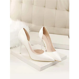 Trendy Anka Kadın Beyaz Cilt 8cm Ince Şeffaf Kapak Topuklu Stiletto Ayakkabı