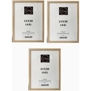 3 Adet A4 Çerçeve, Belge Çerçevesi, Diploma, Sertifika, Fotoğraf Çerçevesi, Resim Çerçevesi, 21 x 30