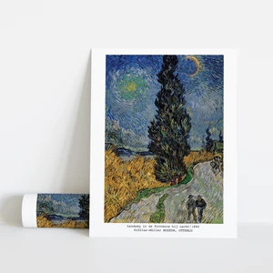 Dekoratif Çerçevesiz Poster Selvili ve Yıldızlı Yol Vincent Van Gogh