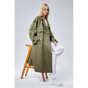 Haki Oversize Kruvaze Kapama Rüzgarlık Detaylı Trençkot 44956