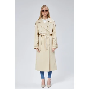 Bej Oversize Kruvaze Kapama Rüzgarlık Detaylı Trençkot 44956