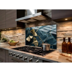 Harikabirev|soyut Gold-Yeşil Motifli |ısıya Dayanıklı Ocak Arkası Cam