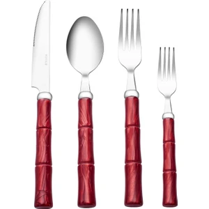 Ember Kırmızı 6 Kişilik 24 Parça Çatal Kaşık Bıçak Seti