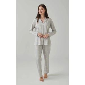 Kadın Uzun Kol Önden Düğmeli %100 Pamuk Pijama Takımı