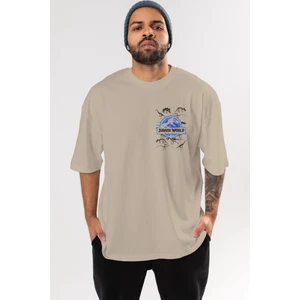 Jurassic Park (5) Ön Sol Baskılı Oversize T-Shirt Erkek Kadın Unisex Pamuk Bisiklet Yaka Tişort