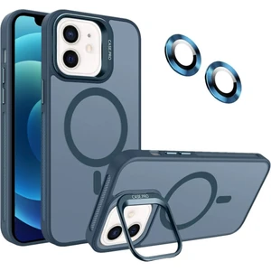 Caseart Apple iPhone 12 Lens Hediyeli Kapak Kamera Korumalı Wireless Şarj Özellikli Standlı Premium Kılıf - Lacivert