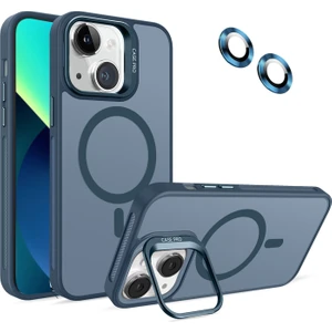 Caseart Apple iPhone 13 Lens Hediyeli Kapak Kamera Korumalı Wireless Şarj Özellikli Standlı Premium Kılıf - Lacivert