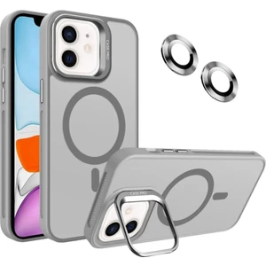 Caseart Apple iPhone 11 Lens Hediyeli Kapak Kamera Korumalı Wireless Şarj Özellikli Standlı Premium Kılıf - Gri
