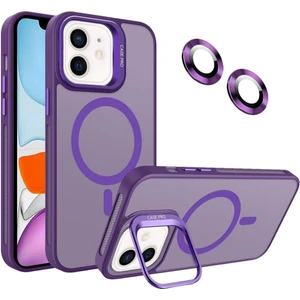 Caseart Apple iPhone 11 Lens Hediyeli Kapak Kamera Korumalı Wireless Şarj Özellikli Standlı Premium Kılıf -  Mor