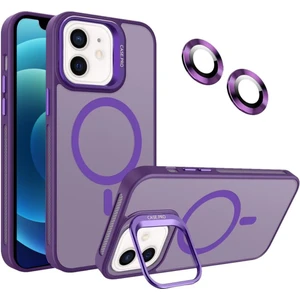 Caseart Apple iPhone 12 Lens Hediyeli Kapak Kamera Korumalı Wireless Şarj Özellikli Standlı Premium Kılıf -  Mor
