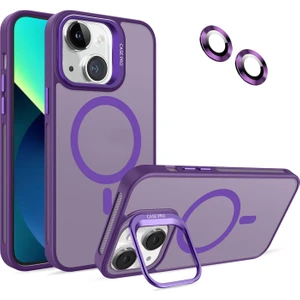 Caseart Apple iPhone 13 Lens Hediyeli Kapak Kamera Korumalı Wireless Şarj Özellikli Standlı Premium Kılıf -  Mor
