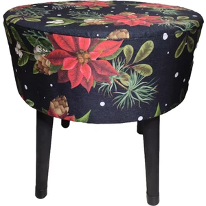 Usta Ağaç Ustaagac - Puf Koltuk Tabure - Kırmızı Çiçek Siyah - Ahşap Gürgen Ayaklı