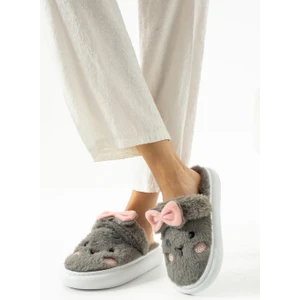 Ev Terliği Tavşan Desenli Yünlü Yumuşak Yüksek Kaymaz Taban Ev Terliği Çeyizlik ve Gündelik