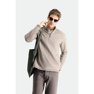 Yarım Fermuarlı Nakışlı Polar Sweatshirt