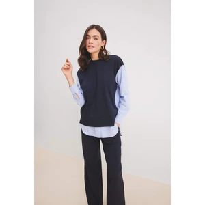 Bisiklet Yaka Çizgili Gömlek Görünümlü Sweatshirt Tunik E1393AX25SP