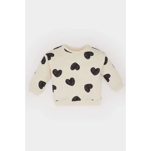 Kız Bebek Bisiklet Yaka Kalp Desenli Sweatshirt E0196A525SP