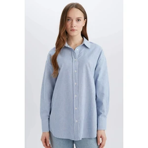 Relax Fit Çizgili Oxford Basic Düz Uzun Kollu Gömlek Tunik D4772AX25SP