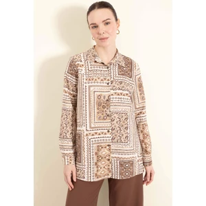 Regular Fit Desenli Uzun Kollu Gömlek Tunik E1627AX25SP