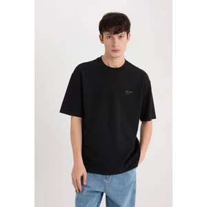 Boxy Fit Bisiklet Yaka Ütü Gerektirmeyen Nefes Alabilen Baskılı Kısa Kollu Ağır Kumaş Tişört D5507AX25SP