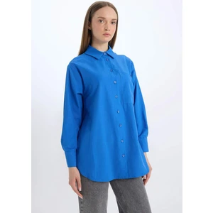 Relax Fit Poplin Basic Düz Uzun Kollu Gömlek Tunik D7342AX25SP