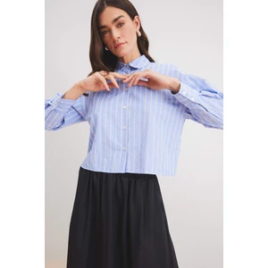 Relax Fit Çizgili Poplin Uzun Kollu Gömlek E1261AX25SP
