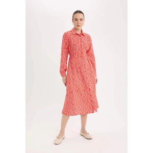 Gömlek Yaka Çiçek Desenli Uzun Kollu Midi Elbise E5950AX25SP